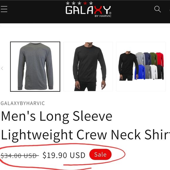 4 MEN'S LONG SLEEVE CREW NECK SHIRTS 3XL LIGHTWEIGHT "GALAXY BY HARVIC" - Picture 2 of 6